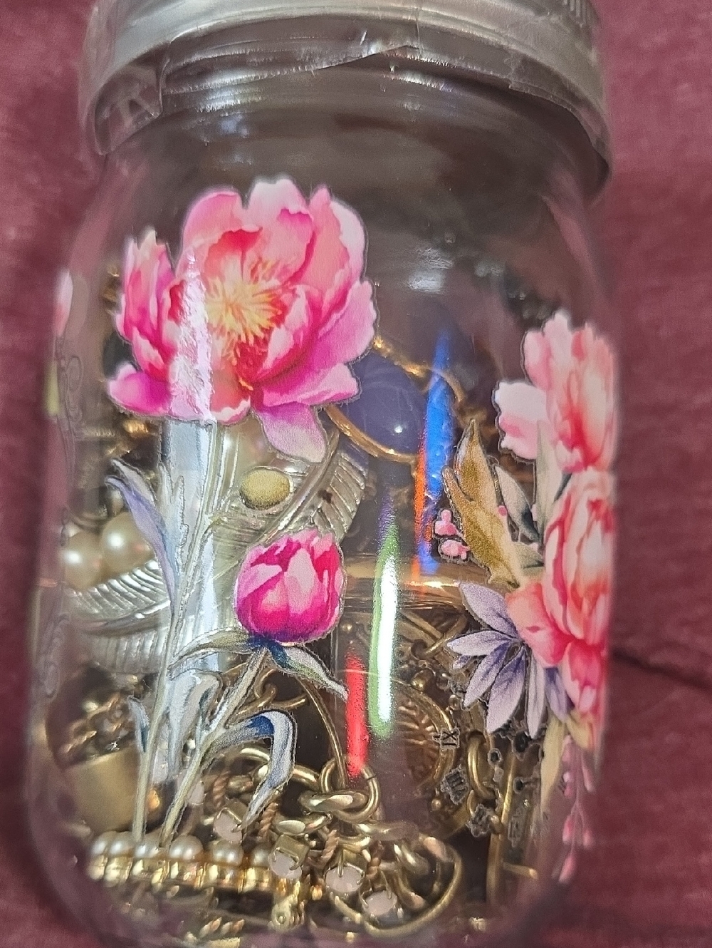 Clear Glass Jar with Pink Floral Decal